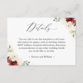 シンプルビューティフルレッドアイボリー結婚フローラの詳細 エンクロージャーカード (正面)