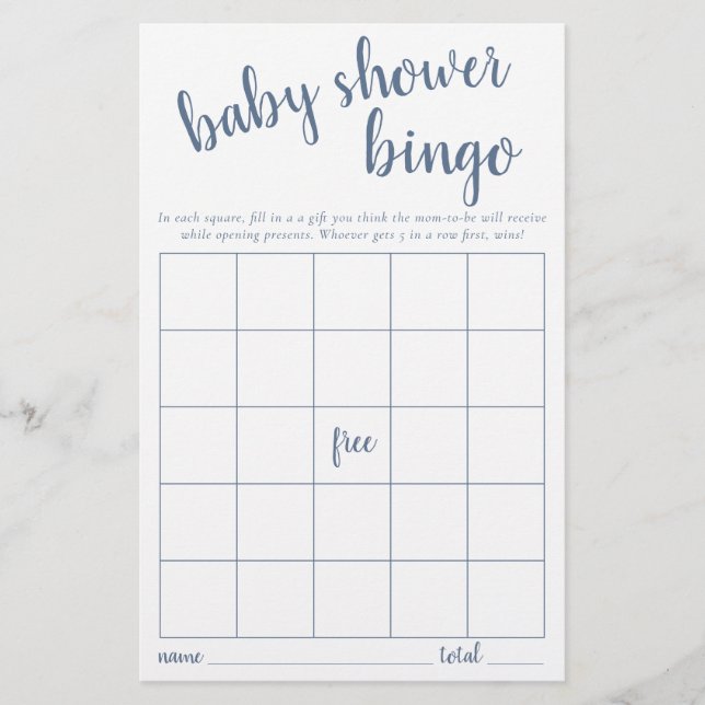 シンプルビンゴカード | Dusty Blue Baby Showerゲーム (正面)