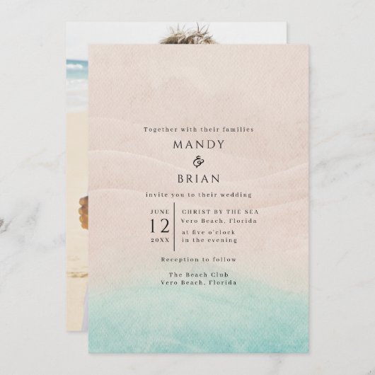 シンプルビーチフォト結婚式招待状 招待状 (正面/裏面)