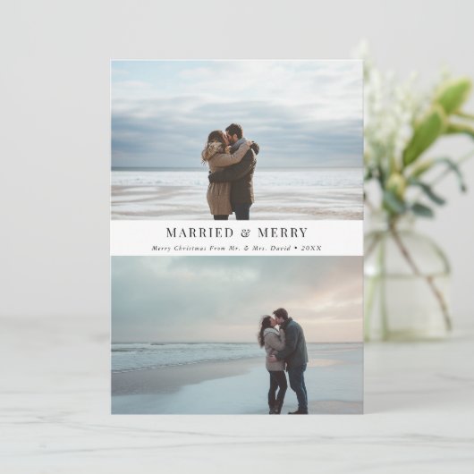 シンプルビーチ写真とメ結婚したリークリスマス シーズンカード (スタンド正面)