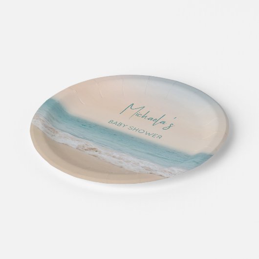 シンプルビーチ写真ベビーパーソナライズされたシャワー ペーパープレート (アングル)