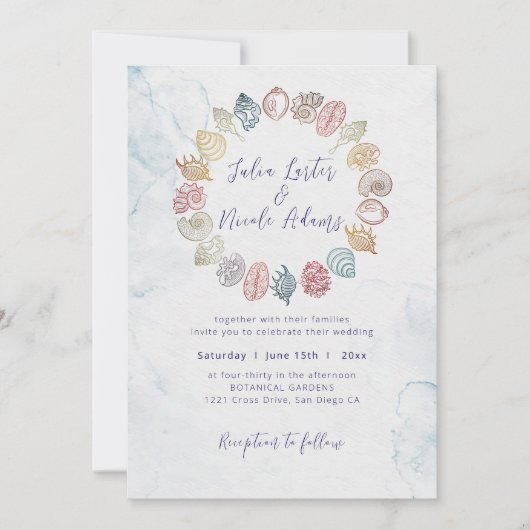 シンプルビーチ海シーセルリースフォトズ結婚ズ 招待状 (正面)