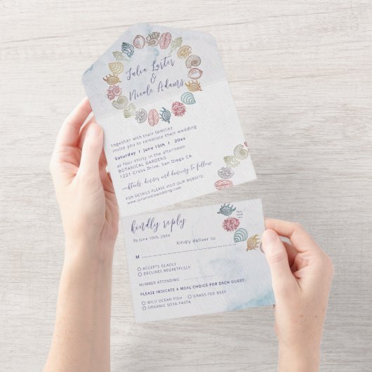 シンプルビーチ海シーセルリース結婚ズ オールインワン招待状 (貼ってはがせる)