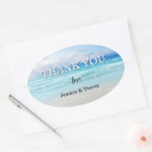 シンプルビーチ結婚式カラフルありがとう 楕円形シール (封筒)