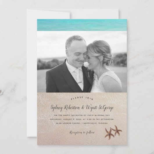 シンプルビーチ結婚式ヒトデ招待状 招待状 (正面)