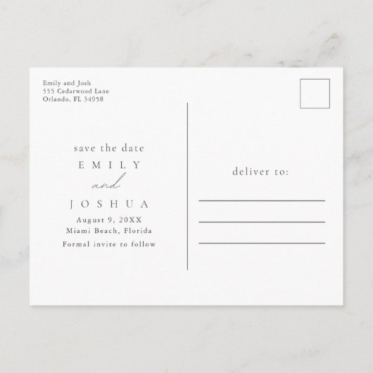 シンプルビーチ結婚式予算保存日付 案内ポストカード (裏面)