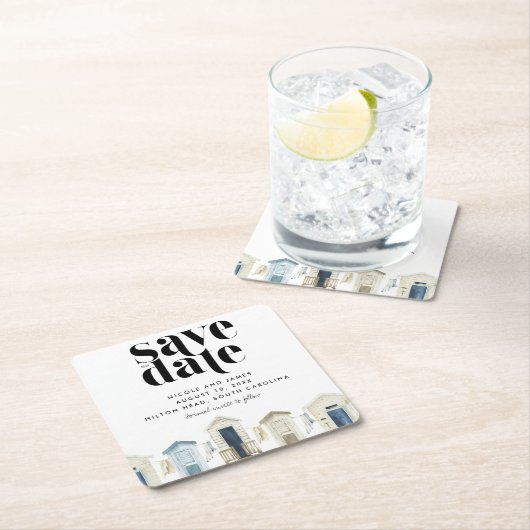 シンプルビーチ結婚式日付の保存 スクエアペーパーコースター (インサイチュ)