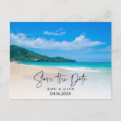 シンプルビーチ結婚式日付の保存 案内ポストカード (正面)