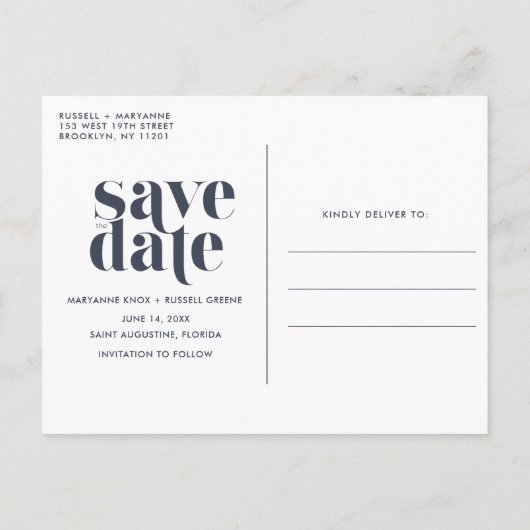 シンプルビーチ結婚式日付の保存 案内ポストカード (裏面)