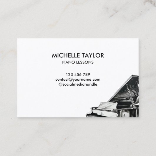 シンプルピアノインストラクター音楽先生ピアニスト 名刺 (裏面)