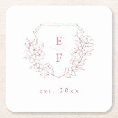 シンプルピエレガントンクさくらんぼ花モノグラムクレスト スクエアペーパーコースター (正面)