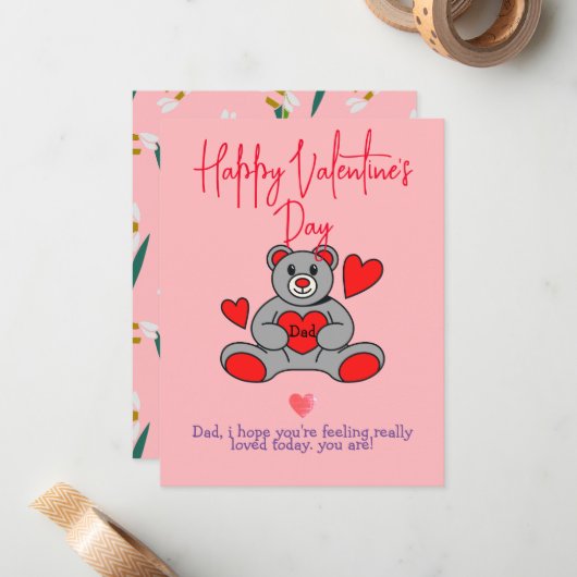 シンプルピエレガントンクのバレンタイン、家族のための甘い ノートカード (正面/裏面インサイチュ)