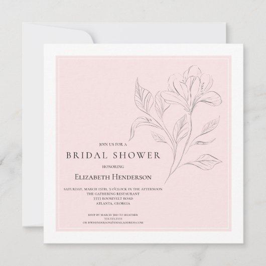 シンプルピエレガントンク白黒ブライダルシャワー 招待状 (正面)