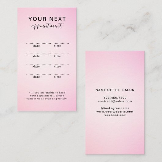 シンプルピエレガントンク美しいアポイントメントカード 予約カード (正面/裏面)