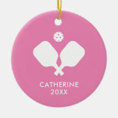 シンプルピクレボールパドルピンク白パーソナライズされた色 セラミックオーナメント (正面)