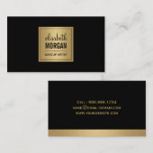 シンプルピュアエレガントブラックとブラシ付き金ゴールドデザイン 名刺 (正面/裏面)