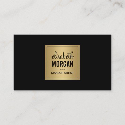 シンプルピュアエレガントブラックとブラシ付き金ゴールドデザイン 名刺 (正面)