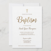 シンプルピュアモダンホワイト金ゴールドクロスガールバプテスマ 招待状 (正面)