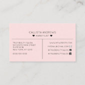 シンプルピンクかわいらしハートタイポグラフィヘア 名刺 (裏面)