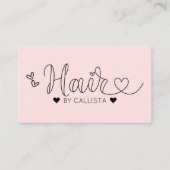 シンプルピンクかわいらしハートタイポグラフィヘア 名刺 (正面)
