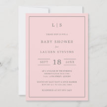 シンプルピンクとグレーのモノグラム女の子ベビーシャワー