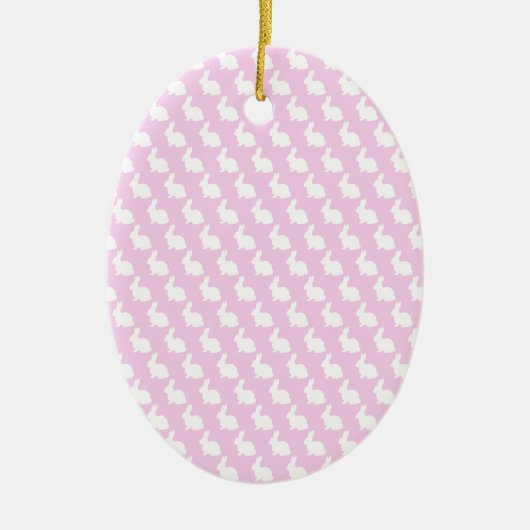 シンプルピンクとホワイトイースターバニー セラミックオーナメント (正面)