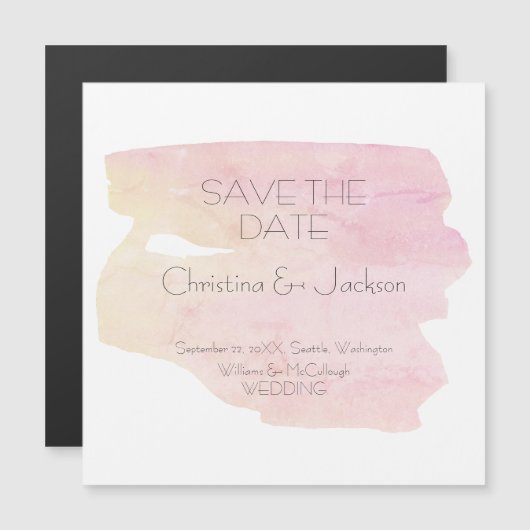 シンプルピンクと黄色の水の色のスワップ結婚ズ マグネット招待状 (正面/裏面)