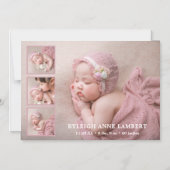 シンプルピンクの少女フォトコラージュ誕生のお知らせ マグネット招待状 (正面)