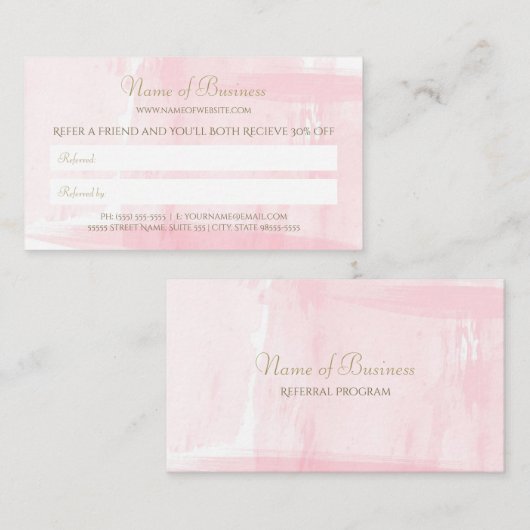 シンプルピンクの水色のエレガント金ゴールド文字紹介 紹介カード (正面/裏面)