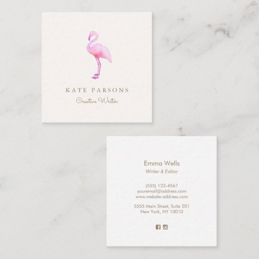 シンプルピンクの水色フラミンゴ スクエア名刺 (正面/裏面)