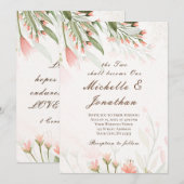 シンプルピンクの花クリスチャン結婚ズ 招待状 (正面/裏面)