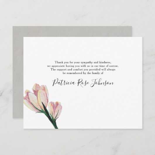 シンプルピンクの花葬追悼記念 サンキューカード (正面/裏面)