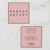 シンプルピンクの黒はっきりしたフォント縁どメークアーティスト スクエア名刺 (正面/裏面)