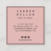 シンプルピンクの黒はっきりしたフォント縁どメークアーティスト スクエア名刺 (裏面)