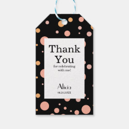 シンプルピンクアンドピーチ水玉模様ブラックサンキュー ギフトタグ