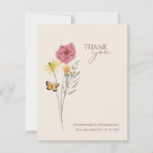 シンプルピンクイエローお洒落ワイルドフラワー結婚ズ サンキューカード (正面)