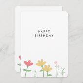 シンプルピンクイエローワイルドフラワー誕生日カード シーズンカード (正面/裏面)