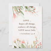 シンプルピンクウォーターカラーフラワーガーデンクリスチャン 招待状 (裏面)