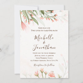 シンプルピンクウォーターカラーフラワーガーデンクリスチャン 招待状