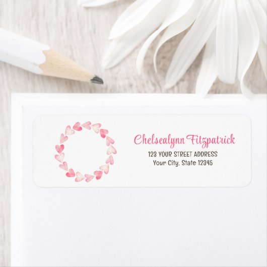シンプルピンクウォーターハート差出人住所 ラベル (インサイチュ)