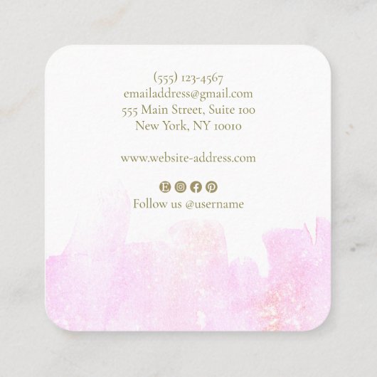 シンプルピンクウォーター美しいスクエア スクエア名刺 (裏面)