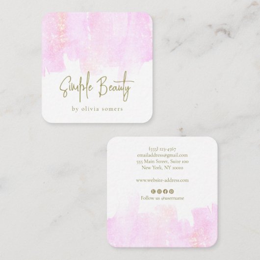 シンプルピンクウォーター美しいスクエア スクエア名刺 (正面/裏面)