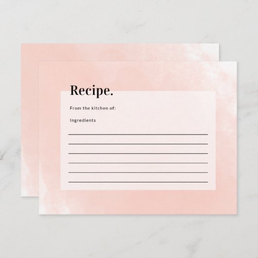 シンプルピンクウォーター色ブライダルシャワーレシピ (正面/裏面)