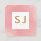 シンプルピンクウォーター色モダンインテリア スクエア名刺 (正面)