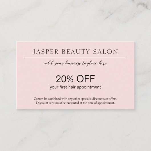 シンプルピンクエレガントプロフェッショナルQRコードモダン 割引カード (正面)