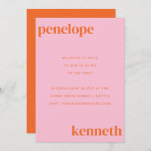 シンプルピンクオモダンレ結婚ンジ 招待状 (正面/裏面)