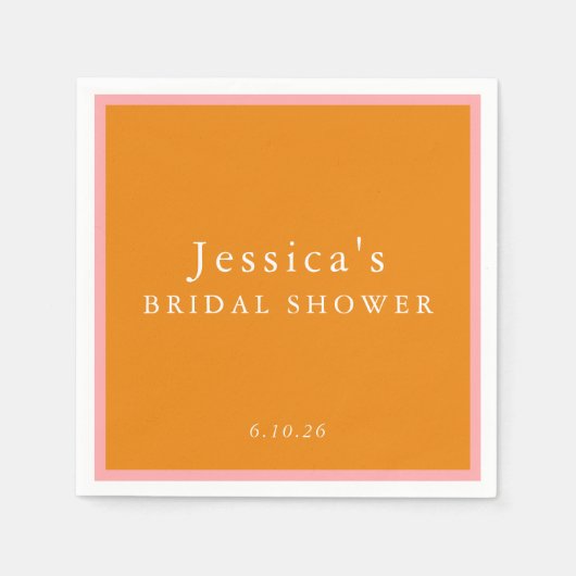 シンプルピンクオレンジカスタムヴィンテージブライダルシャワー スタンダードカクテルナプキン (正面)