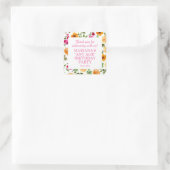 シンプルピンクオレンジフローラ誕生日パーティーのお気に入り スクエアシール (バッグ)