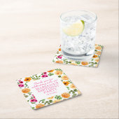 シンプルピンクオレンジフローラ誕生日パーティーのお気に入り スクエアペーパーコースター (インサイチュ)