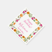 シンプルピンクオレンジフローラ誕生日パーティー スタンダードカクテルナプキン (角)